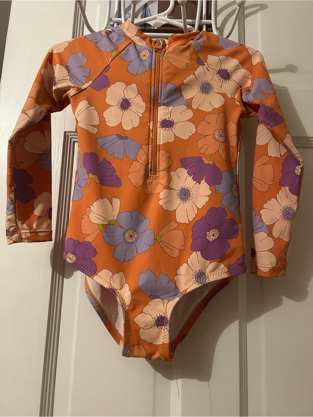 Kids Long Sleeve Rashguard Swimsuit - Orange Floral